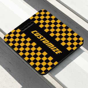 Gold Yellow & Black Race Car Checkerboard Design S Seat Cushion