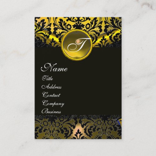 GOLD YELLOW BLACK TOPAZ  DAMASK MONOGRAM BUSINESS CARD