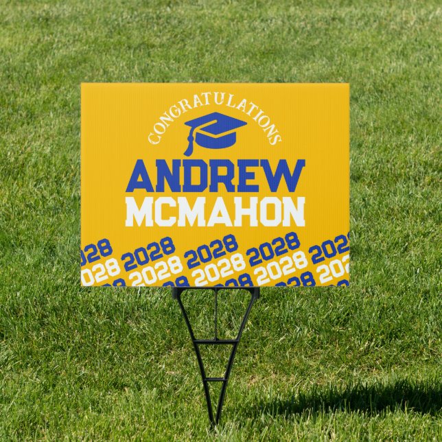 Gold Yellow & Blue Graduation Party Yard Sign (Insitu)