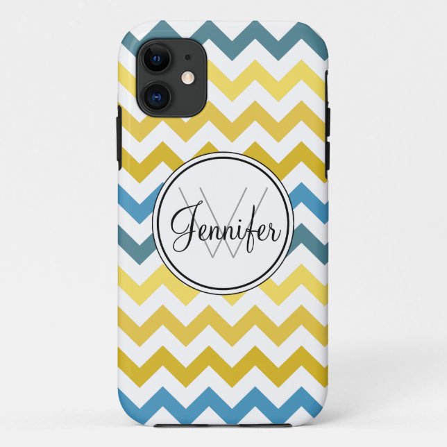 Gold Yellow & Blues Chevron Monogram iPhone 5 case (Back)