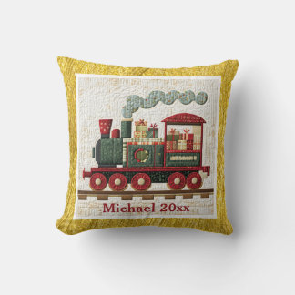 Gold/Yellow Border Holiday Engine | Family Gift Throw Pillow