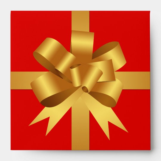Gold yellow bow ribbon holiday gift square red CD Envelope 