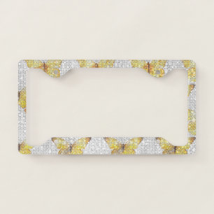 Gold Yellow Butterflies Sparkle License Plate Frame