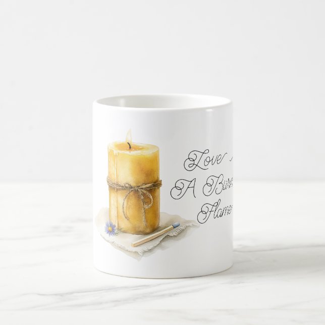 Gold Yellow Candle Blue Flower Love Burning Flame Coffee Mug (Center)