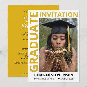 Gold Yellow Class of 2026 Photo Graduation Party Invitation