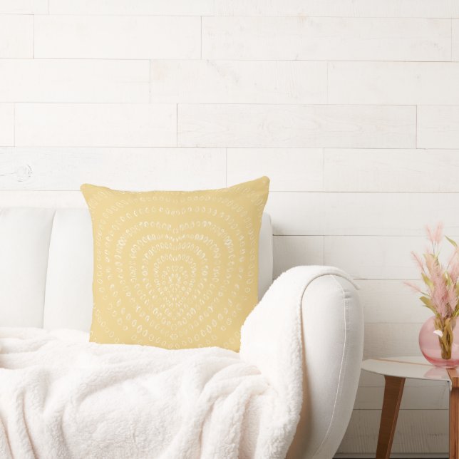 Gold Yellow Concentric White Hearts Boho Throw Pillow (Couch)