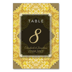 Gold Yellow Damask Wedding Table Number Card