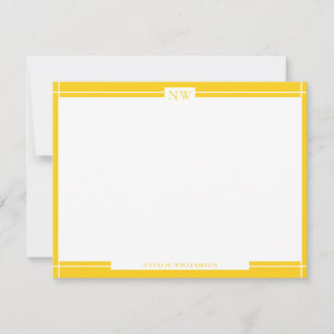 Gold Yellow Decorative Border Monogram Note Card