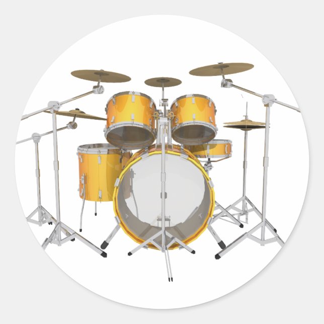 Gold / Yellow Drum Kit: Classic Round Sticker (Front)