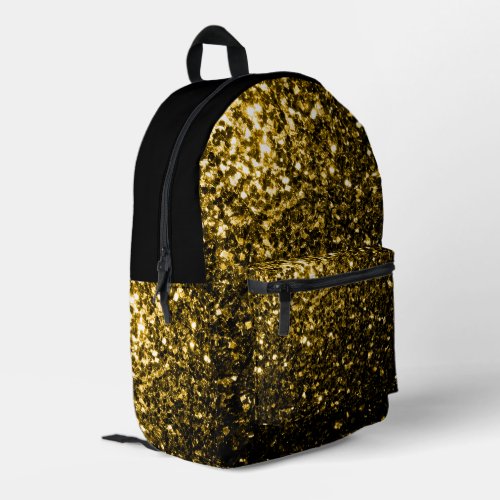 Gold yellow faux glitter sparkles and black printed backpack