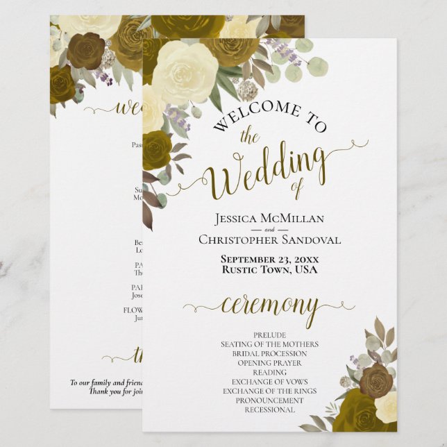 Gold & Yellow Floral Budget Wedding Program (Front/Back)