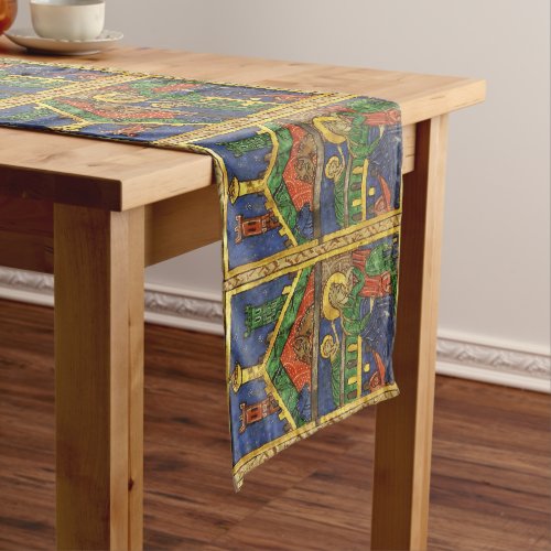 GOLD YELLOW FLORAL NATIVITY CHRISTMAS PARCHMENT LONG TABLE RUNNER