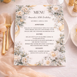 Gold yellow florals ribbon menu card