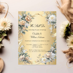 Gold yellow florals wedding vow renewal invitation