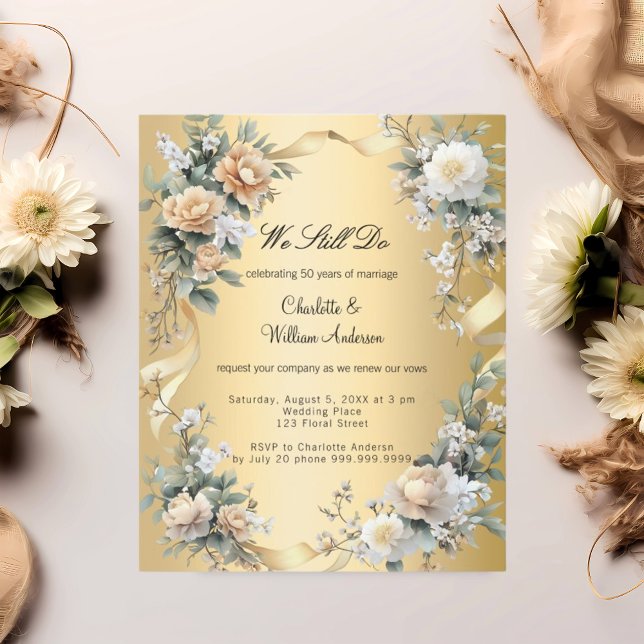 Gold yellow florals wedding vow renewal invitation (Creator Uploaded)