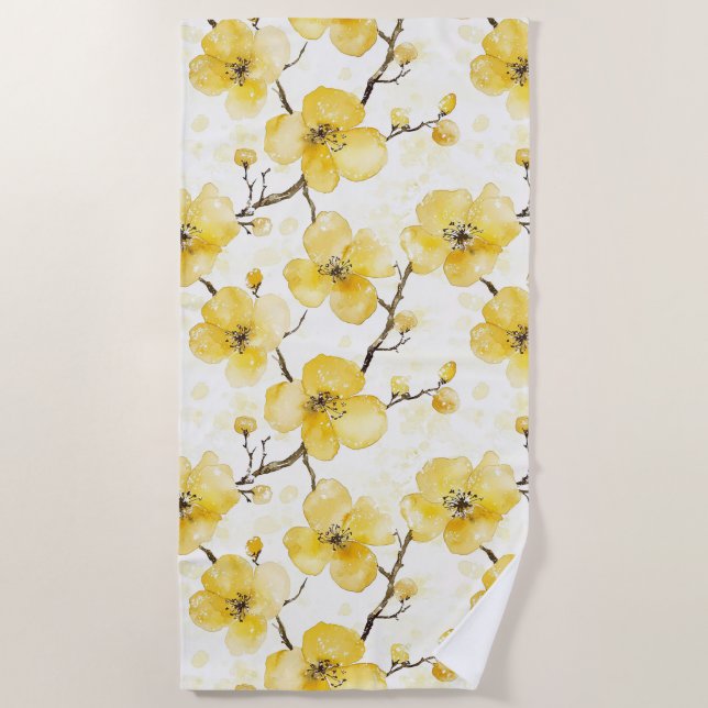 Gold Yellow Flowers  Beach Towel (Front)