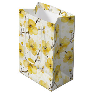 Gold Yellow Flowers Bridal Shower Medium Gift Bag