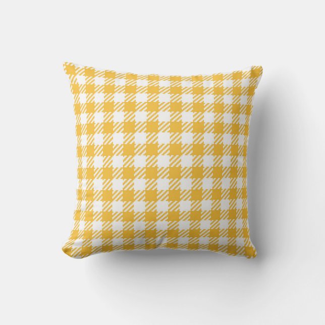 Gold Yellow Gingham Plaid Pattern  Throw Pillow (Front)