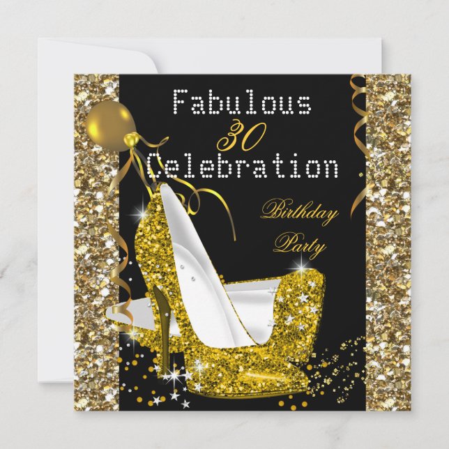 Gold Yellow Glitter Heels Birthday Party Invitation (Front)