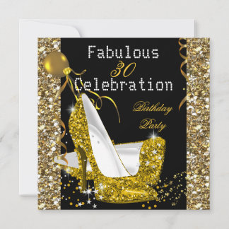 Gold Yellow Glitter Heels Birthday Party Invitation