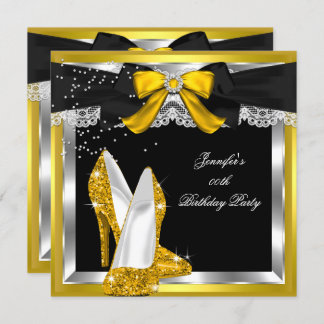 Gold Yellow Glitter High Heel Silve Birthday Party Invitation