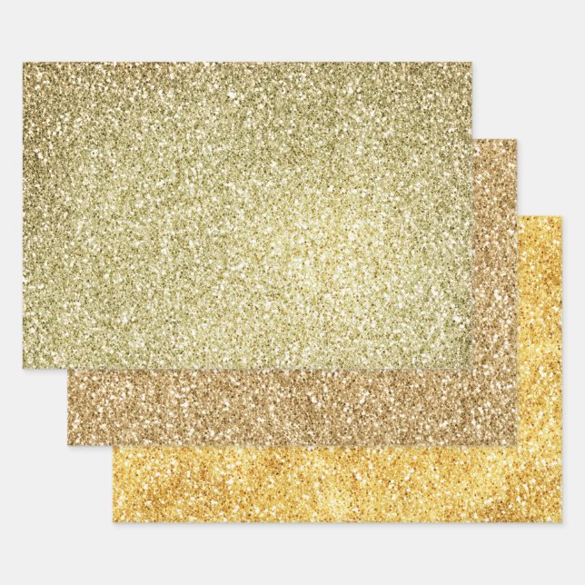Gold Yellow Glitzy Glitter Sparkle  Wrapping Paper Sheets (Set)