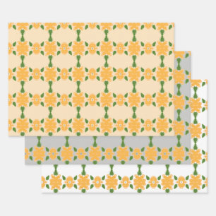 Gold Yellow Grey and Dark Green Wrapping Paper Sheets