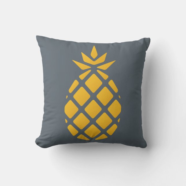 Gold Yellow & Grey Modern Pineapple Throw Pillow (Front)