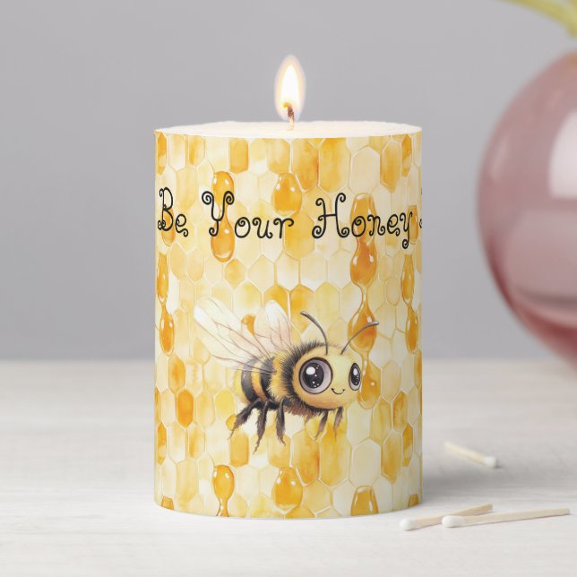 Gold Yellow Honey Bee Pillar Candle (In Situ)