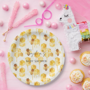 Gold Yellow Honey Bees Baby Shower Paper Plates