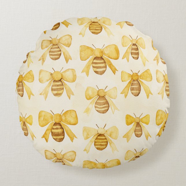 Gold Yellow Honey Bees Honey Combs Round Pillow (Front)
