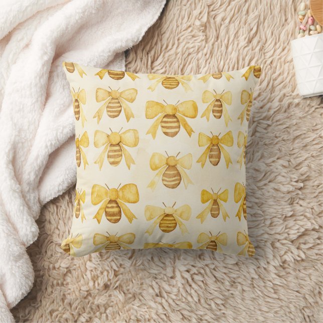 Gold Yellow Honey Bees Honey Combs Throw Pillow (Blanket)