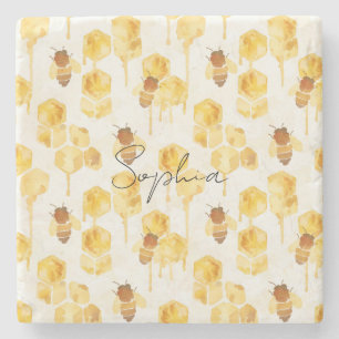 Gold Yellow Honey Bees Stone Coaster