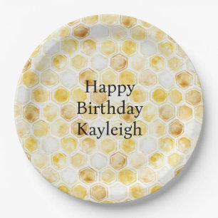 Gold Yellow Honeycomb Birthday Paper Plates