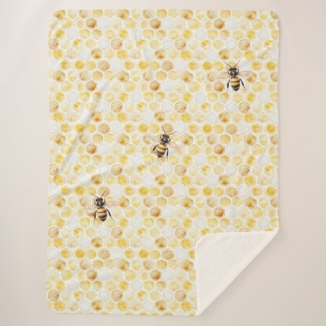 Gold Yellow Honeycomb Birthday Sherpa Blanket (Front)
