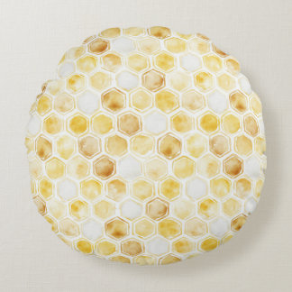 Gold Yellow Honeycomb   Round Pillow