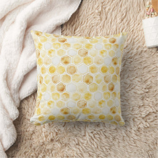 Gold Yellow Honeycomb   Throw Pillow