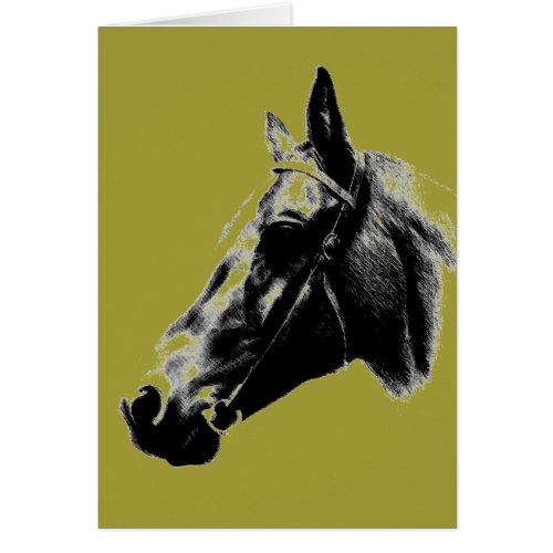 Gold Yellow Horse Digital Drawing Artwork Card