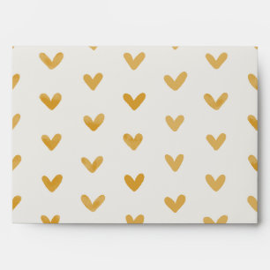Gold Yellow Love Hearts Pattern Offwhite Envelope