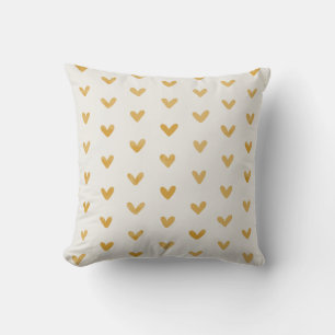Gold Yellow Love Hearts Pattern OffWhite Throw Pillow