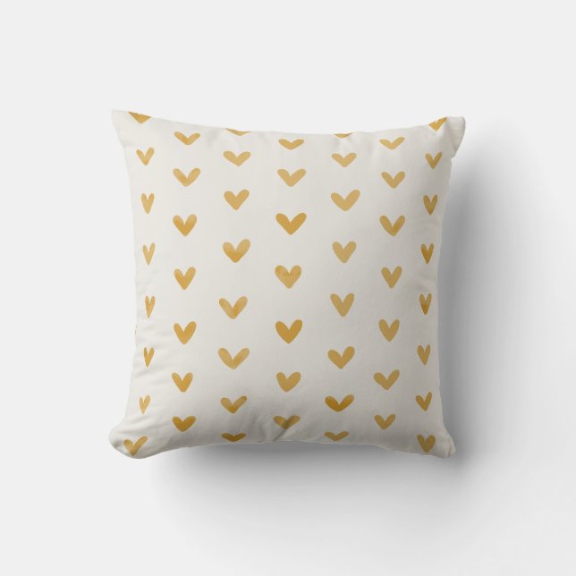 Gold Yellow Love Hearts Pattern OffWhite Throw Pillow (Front)