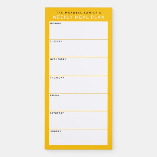 Gold Yellow Minimalist Simple Family Meal Planning Magnetic Notepad