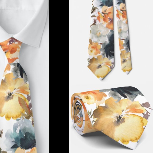 Gold Yellow Navy Blue Roses Floral Neck Tie (Creator Uploaded)