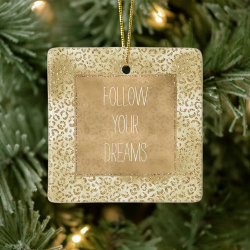 Gold Yellow Ombre Glitter Leopard      Ceramic Ornament