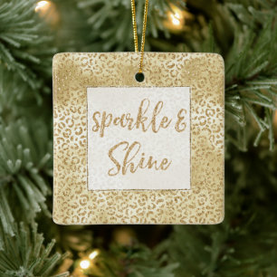 Gold Yellow Ombre Glitter Leopard Sparkle Ceramic Ornament