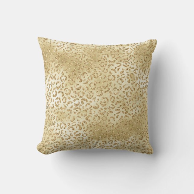 Gold Yellow Ombre Glitter Leopard Zebra  Throw Pillow (Front)