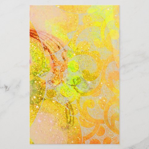GOLD YELLOW ORANGE ABSTRACT WAVES FLORAL SWIRLS STATIONERY
