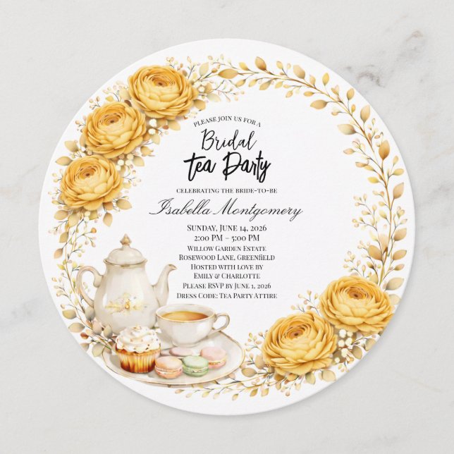 Gold Yellow Palette Tea Party Bridal Shower Invitation (Front)