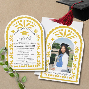 Gold Yellow Papel Picado Talavera Photo Graduation Invitation