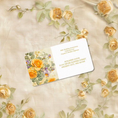 Gold Yellow Roses 50th Wedding Anniversary Label